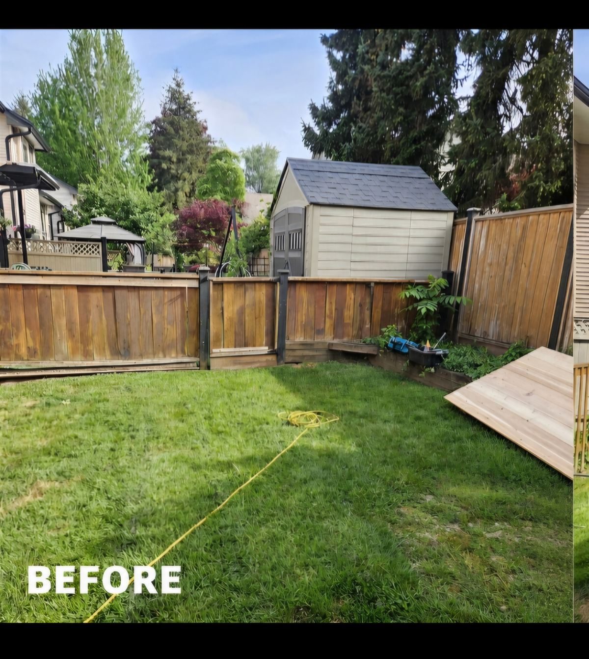 An older weathered fence before repair and replacement